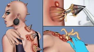 ASMR Popping pus on back dermal piercing animation | Body modification