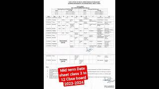 Mid term date sheet class 3 to 12 cbse board 2023-2024