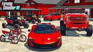 BUILDING "ALL RED" LUXURY MANSION! (LIFTED TRUCKS + SUPERCARS) | FS22