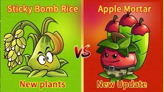 PvZ 2 8.6.1 Max Level STICKY BOMB RICE Vs APPLE MORTAR (New Update,New plants)