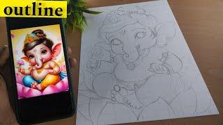 Lord Ganesha Drawing Outline, How To Draw Ganpati, Ganesh Chaturthi Drawing, Step By Step Tutorial