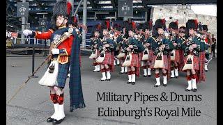 Military Pipes & Drums march down Edinburgh's Royal Mile [4K/UHD]