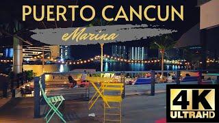 Night Walk at Puerto Cancun Marina Town Center | 4K Virtual Tour