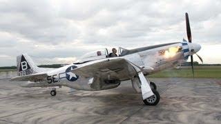 P-51 Mustang - Flames on Start Up Rolls-Royce Merlin - Flyover