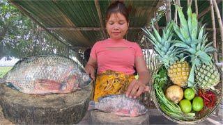 " Delicious " Fried pineapple onion and fish fried recipe countryside - Cooking With Sreyda