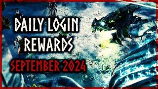 ESO Daily Login Rewards September 2024 - Fang Lair & Scalecaller Peak dungeons,Weald Arbor Headdress