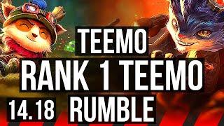 TEEMO vs RUMBLE (TOP) | Rank 1 Teemo, 2200+ games, Dominating | NA Challenger | 14.18