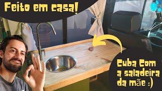 Ideia de bancada com pia para motorhome, usando saladeira como cuba!