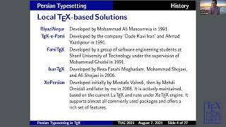 TUG 2021 — Vafa Khalighi — Persian Typesetting in TeX: Past, Present, and Future