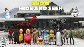 Franklin and shinchan playing hide and seek in snow with granny hulk venom doremon  ben 10 in gta5