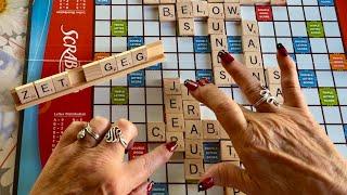 Scrabble Solitaire! (No talking only) Wooden tiles~Tapping~Quiet sports game in background~ASMR