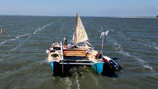 I Finally Sailed My Project Catamaran to A Boatyard! (with a dinghy mast) | Wildling Sailing