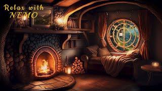 Cozy Evening in the Shire | Hobbit Room Ambience | Gentle Crickets & Warm Fireplace Sounds for Sleep