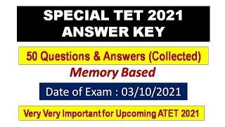 Special TET 2021 Answer Key | 50 Questions & Answers | Memory Based Question Paper of Special TET