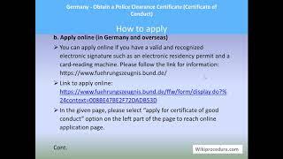 Germany - Obtain A Police Clearance Certificate (certificate Of Conduct) for Citizen
