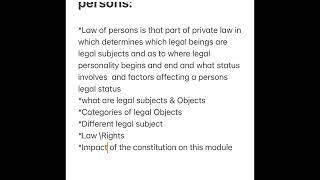 Legal Subjects&Objects||What is the law of person||CLAP011||Chpt1