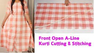 Front Open A-line Kurti cutting and stitching | Button Placket Kurti cutting and stitching