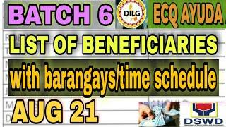 ECQ AYUDA payroll (BATCH 6) listahan ng benepisyaryo with barangay/time schedule aug 21 /NCR valen