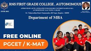 DAY-1 RNS FIRST GRADE COLLEGE PGCET/K-MAT CRASH COURSE