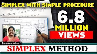 LPP using||SIMPLEX METHOD||simple Steps with solved problem||in Operations Research||by kauserwise