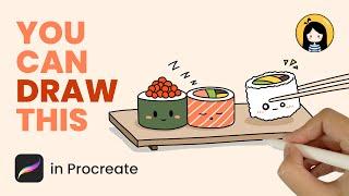 How to Draw Cute Sushi on the plate in Procreate | Easy Tutorial for Beginners - Draw with Michelle