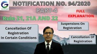 #5 GST UPDATES | PART-4 | NOTIFICATION NO. 94/2020 | RULE 21, 21A & 22 | Cancellation & Suspensions