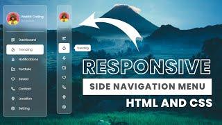 Responsive Sidebar Navigation Menu using HTML And CSS | Glassmorphism Left Sided Navbar