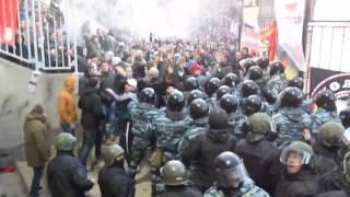 Spartak Moscow fans against russian police in Tula. Riots at stadium. 04/09/2015