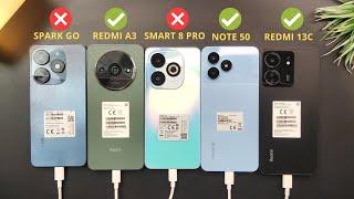 Infinix Smart 8 Pro v Tecno Spark Go 2024 v Realme Note 50 v Redmi A3 v Redmi 13C | Charging Test