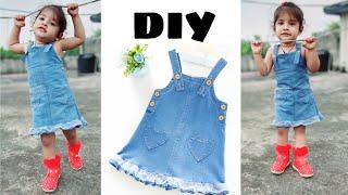 DIY : Convert/Reuse Old Jeans into Baby Denim Dress || Easy Cutting ||