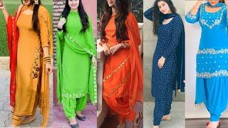 Trending Punjabi Suit designs|| #2022 plain suit with contrast dupatta|| #partywear #punjanisuit