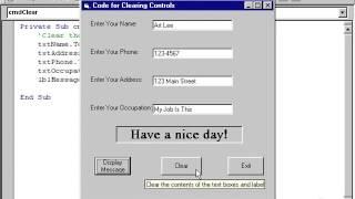 Code for user convenience (clearing text boxes, labels, Set Focus) on vb6- vb6 tutorial 18