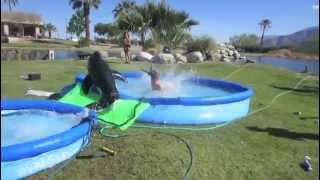 Slip and Slide Fail - Girl looses her top and bottom (HD)