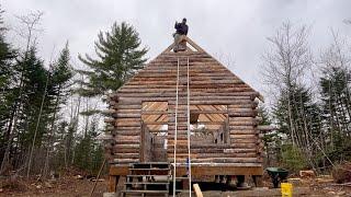 Putting Up The Rafters and Gable Ends on our Northern Maine Log Cabin