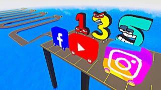 Number Lore Cars vs Social Media Apps Cars vs Challenge Snake Bridge | Teardown