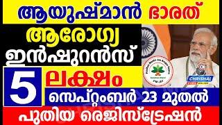 ആയുഷ്മാൻ ഭാരത് സൗജന്യ ആരോഗ്യ ഇൻഷുറൻസ് 5 ലക്ഷം വരെ.പുതിയ രെജിസ്ട്രേഷൻ സെപ്റ്റംബർ 23 മുതൽ