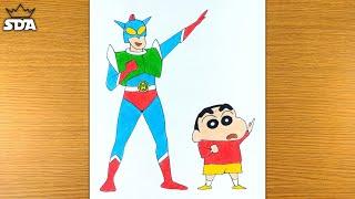 How to draw Shinchan and Action Kamen from Crayon Shinchan easy step by step @sda64