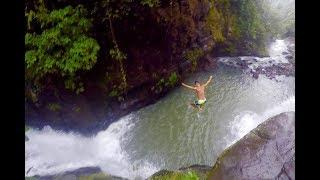 Andrey Azimov jumping from 15 meters waterfall on Bali