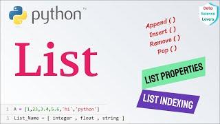Basic Python Tutorial - 3 ... List in Python || Examples || Functions - Append, Insert, Remove, Pop