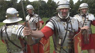 Roman kit: featuring armour, swords, spears, artillery, rations, deckchairs, and of course shoes.