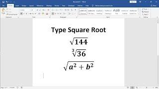 How to type square root in ms word 2016