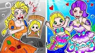 [paper dolls] Rich Ariel Rapunzel Become Poor Elsa Family Mother and Daughter | Rapunzel Family