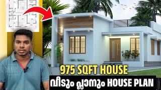 975 sqft House | 4 cent plot | kerala House plan | 3bed | Haneed Anugrahas