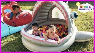 Babies and Kids Family Fun Shark Pool Time with Color Balls! Ryan's Family Review
