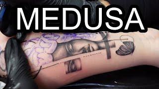 Medusa Portrait Tattoo Timelapse + REAL TIME | DURION TATTOO #howto #tattoo #tutorial #course