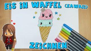 Kawaii Eis in einer Waffel einfach malen für Kinder | ab 6 Jahren | Malen mit Evi | deutsch