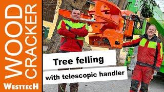 Felling trees in between houses with a roto-telescopic handler and a grapplesaw CS750 smart