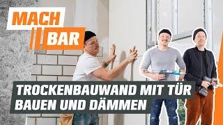 Doppelbeplankte Trockenbauwand mit Tür bauen und dämmen | OBI