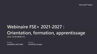 Webinaire FSE+ 2021-2027 | Orientation, formation, apprentissage