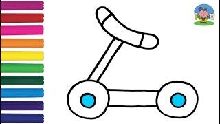 Как нарисовать САМОКАТ / Раскраска САМОКАТ для детей / How to draw SCOOTER for kids